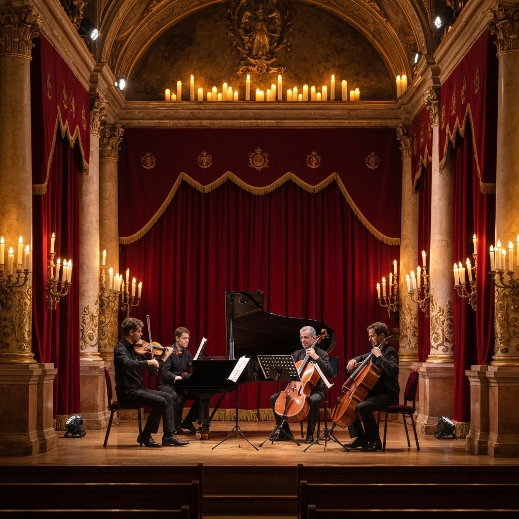 Classical chamber music ensemble in baroque hall